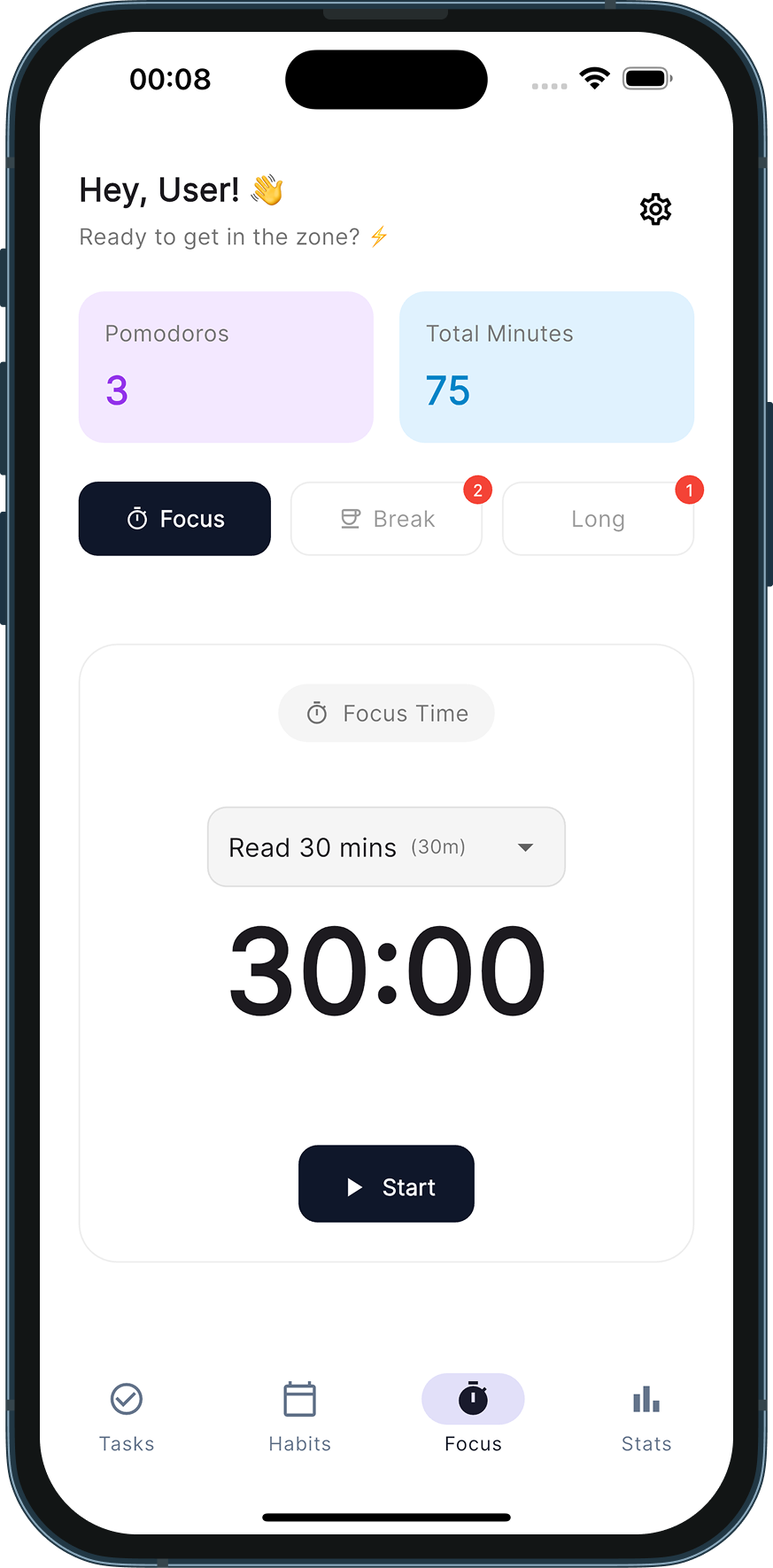 Flowhub Interface flowhub: pomodoro timer